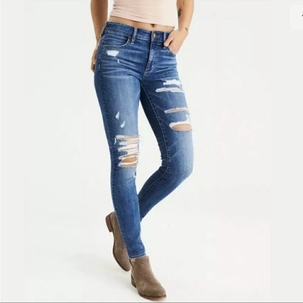 EXCELLENT DISTRESSED CONDITION AMERICAN EAGLE STRETCH HI-RISE JEGGINGS SIZE 6